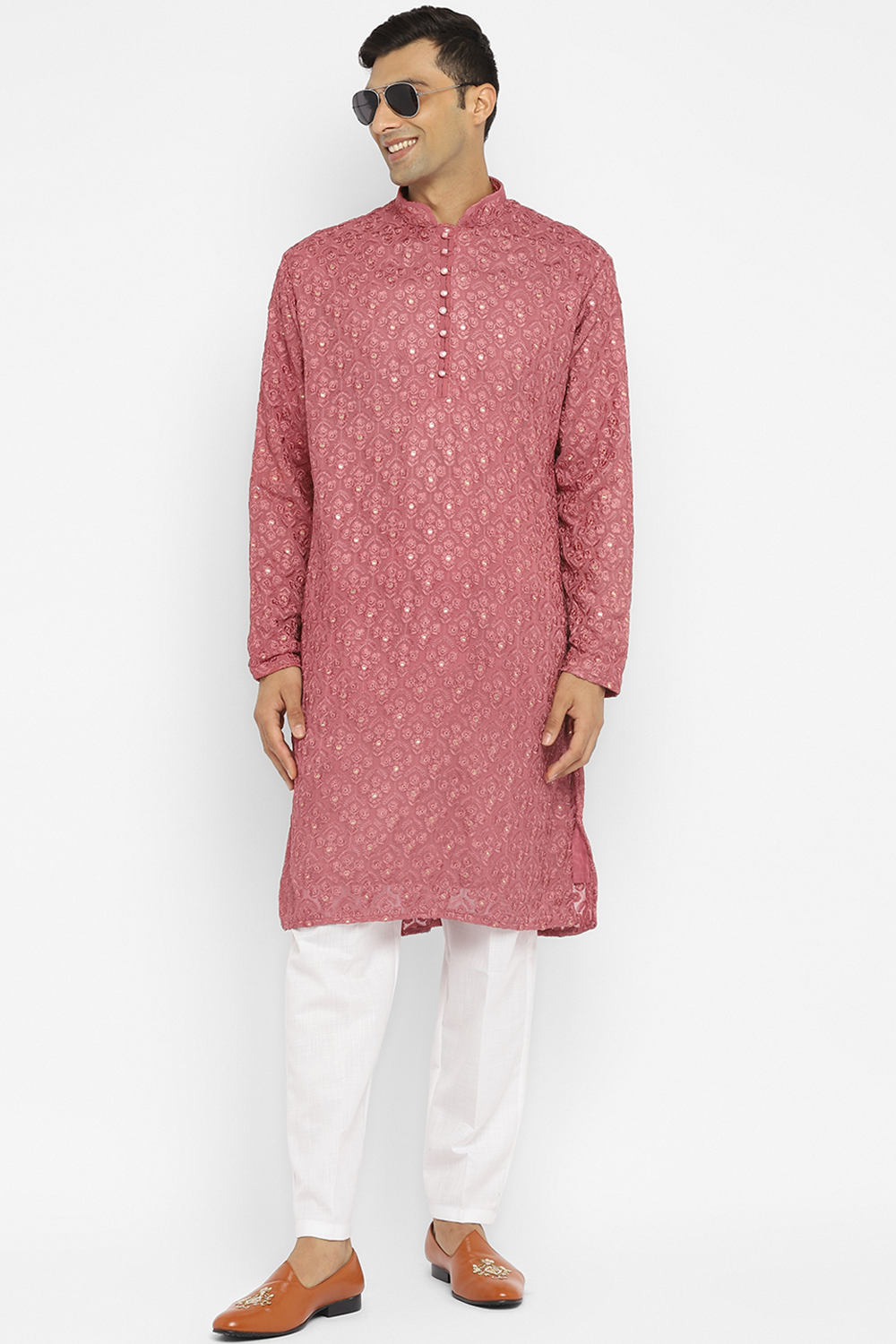 Chikankari Kurta Set With Motif Mirror Embroidery