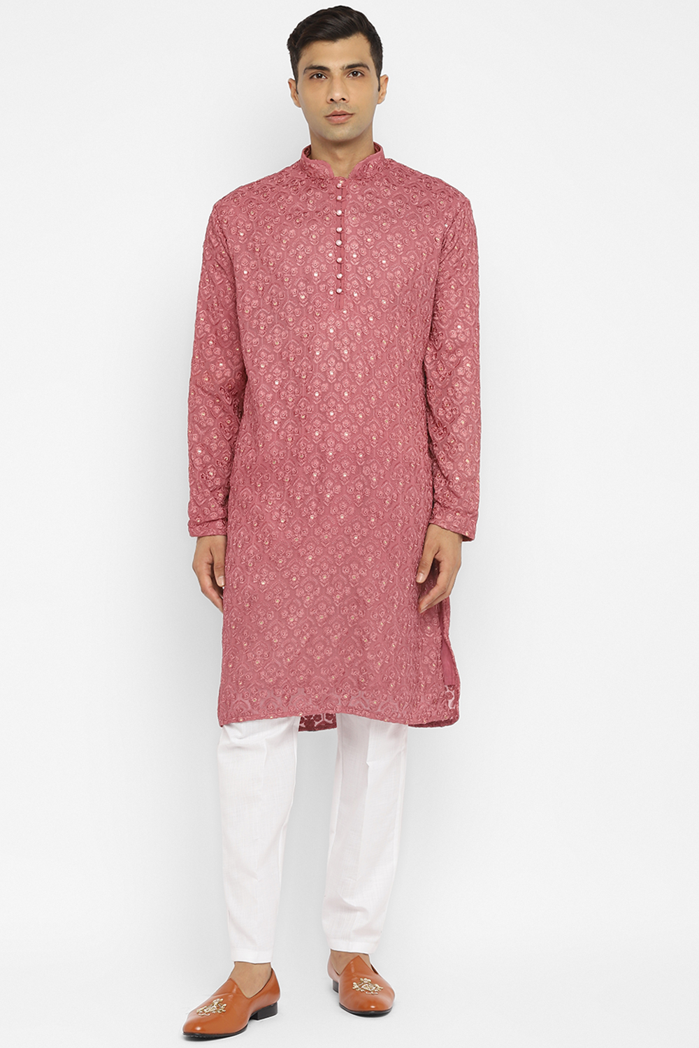 Chikankari Kurta Set With Motif Mirror Embroidery