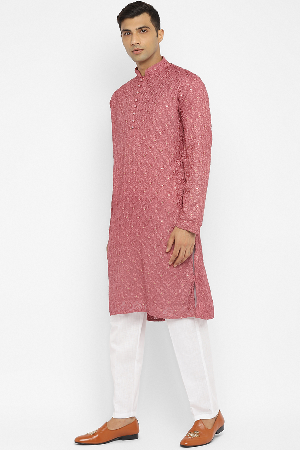 Chikankari Kurta Set With Motif Mirror Embroidery