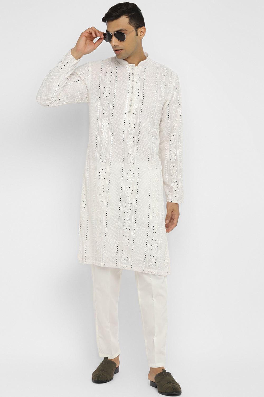 Panel Designed Mirror Embroidery Kurta Set