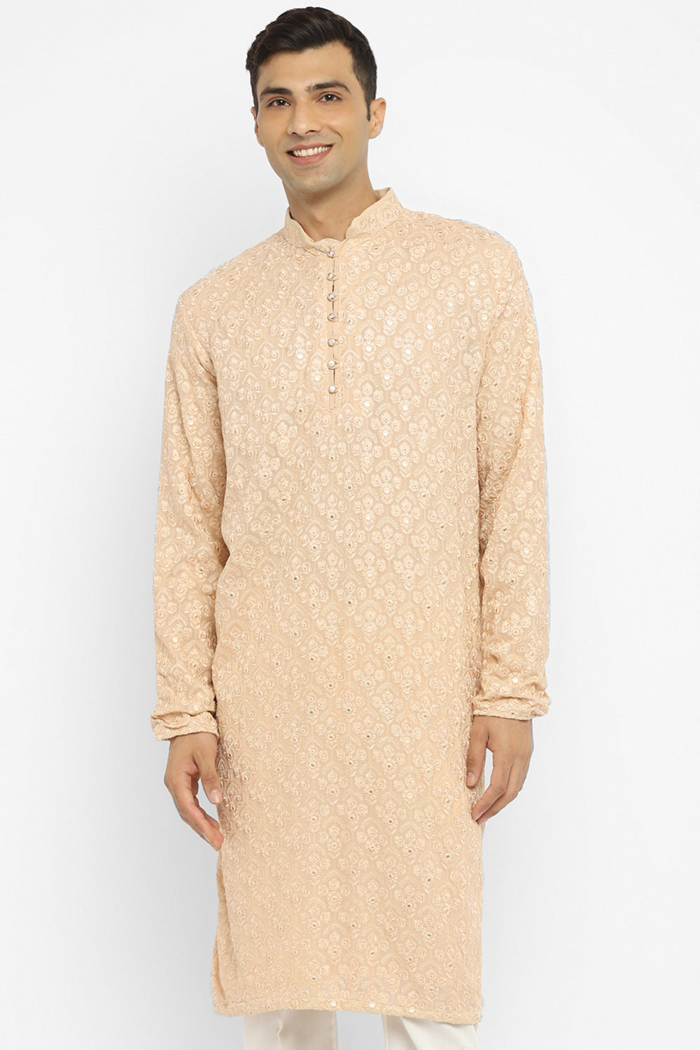 Chikankari Kurta Set With Motif Mirror Embroidery