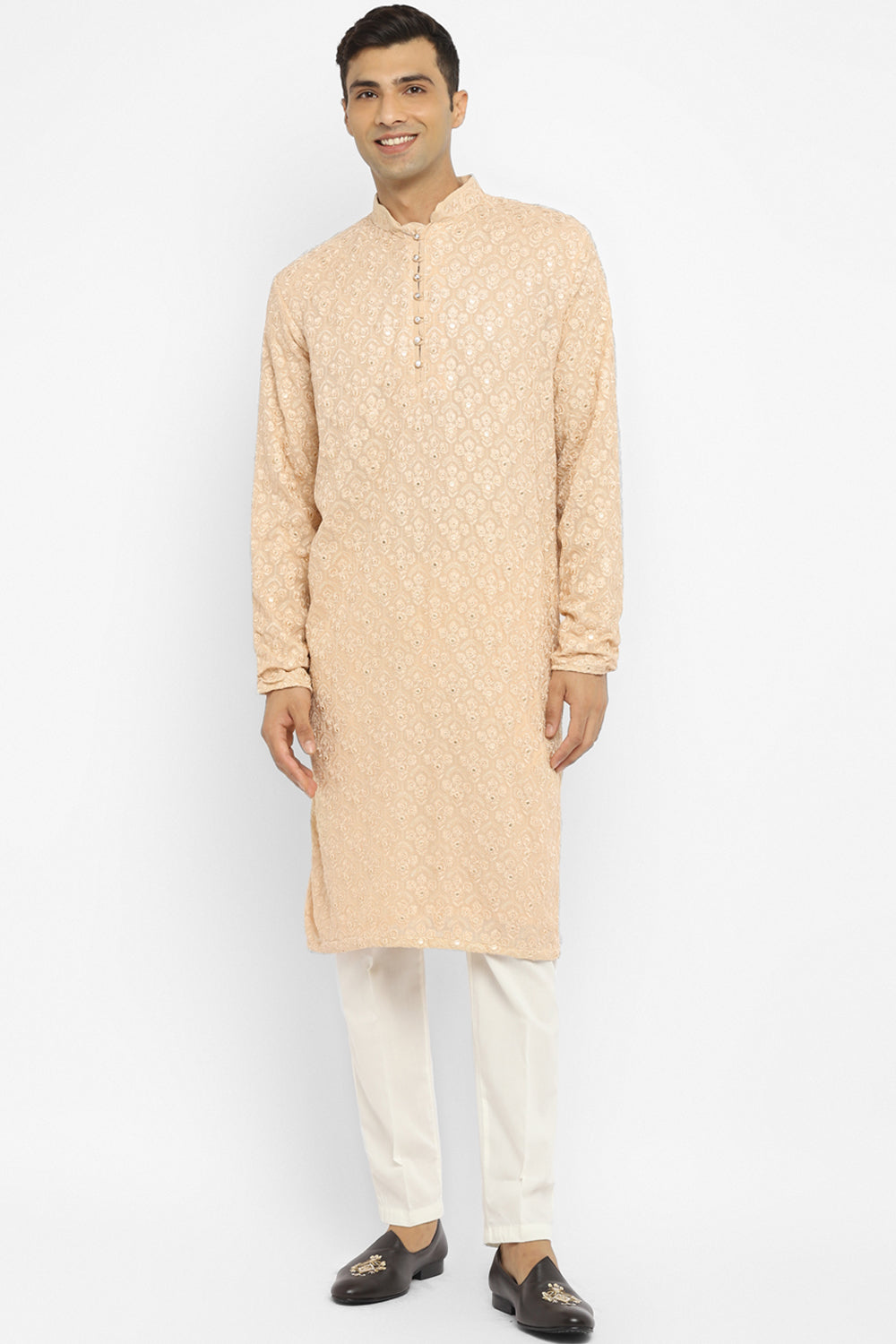 Chikankari Kurta Set With Motif Mirror Embroidery