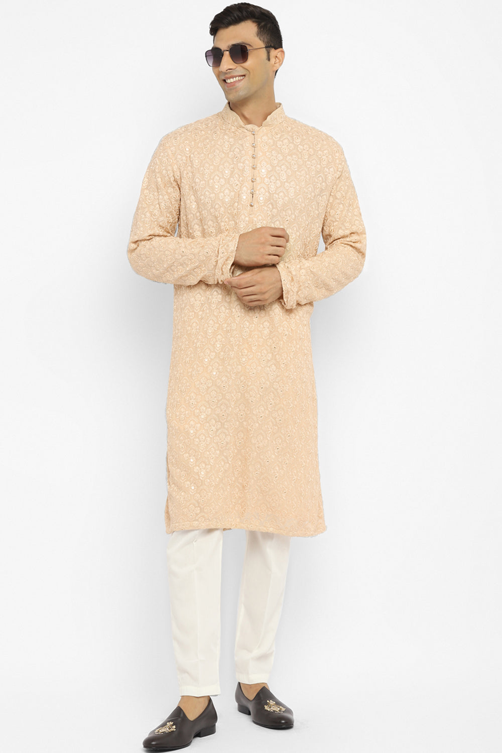 Chikankari Kurta Set With Motif Mirror Embroidery