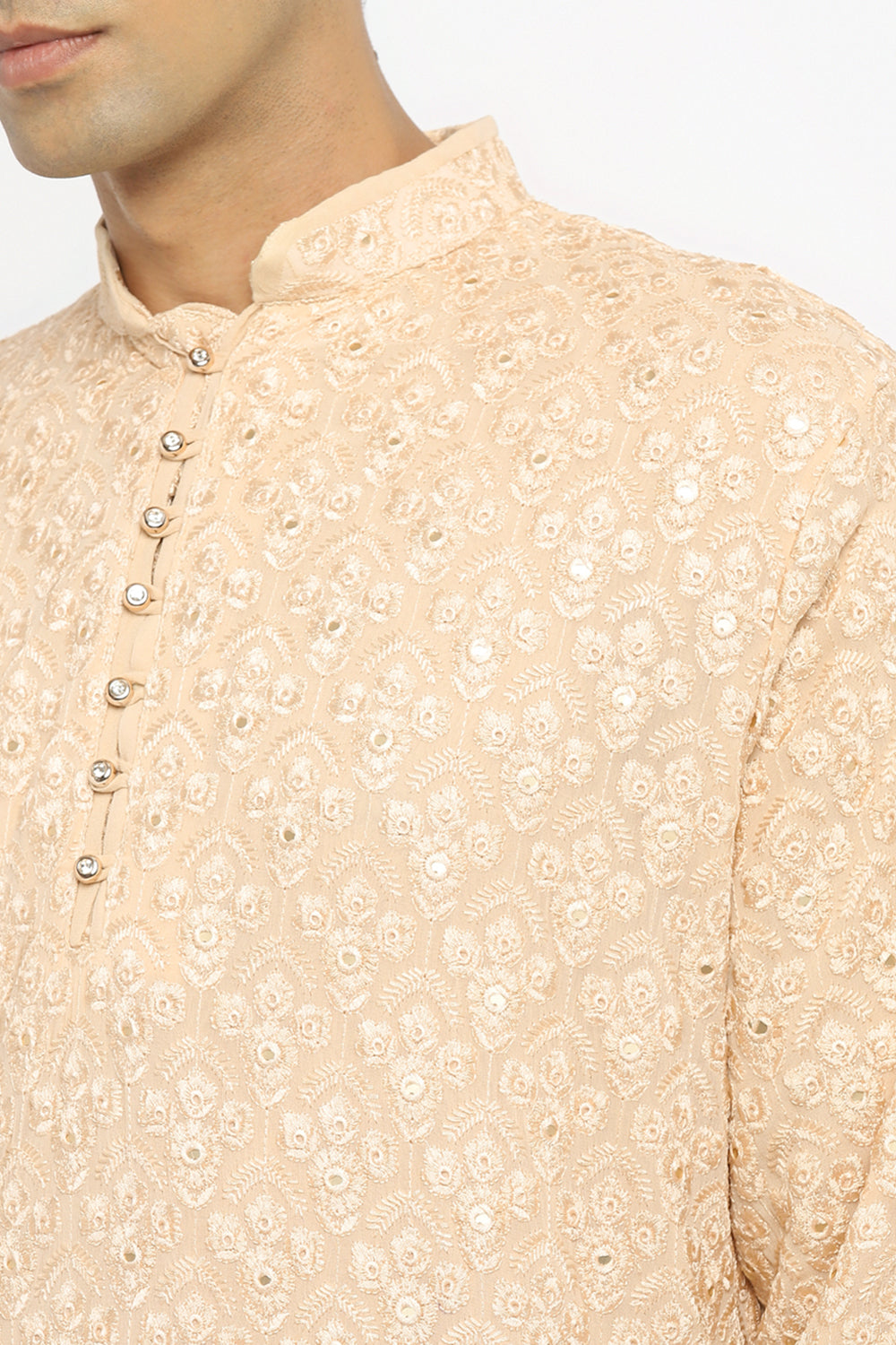 Chikankari Kurta Set With Motif Mirror Embroidery