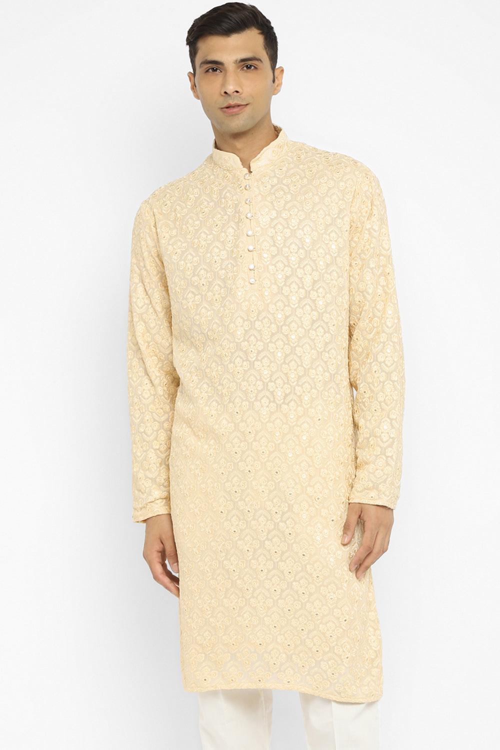 Chikankari Kurta Set With Motif Mirror Embroidery