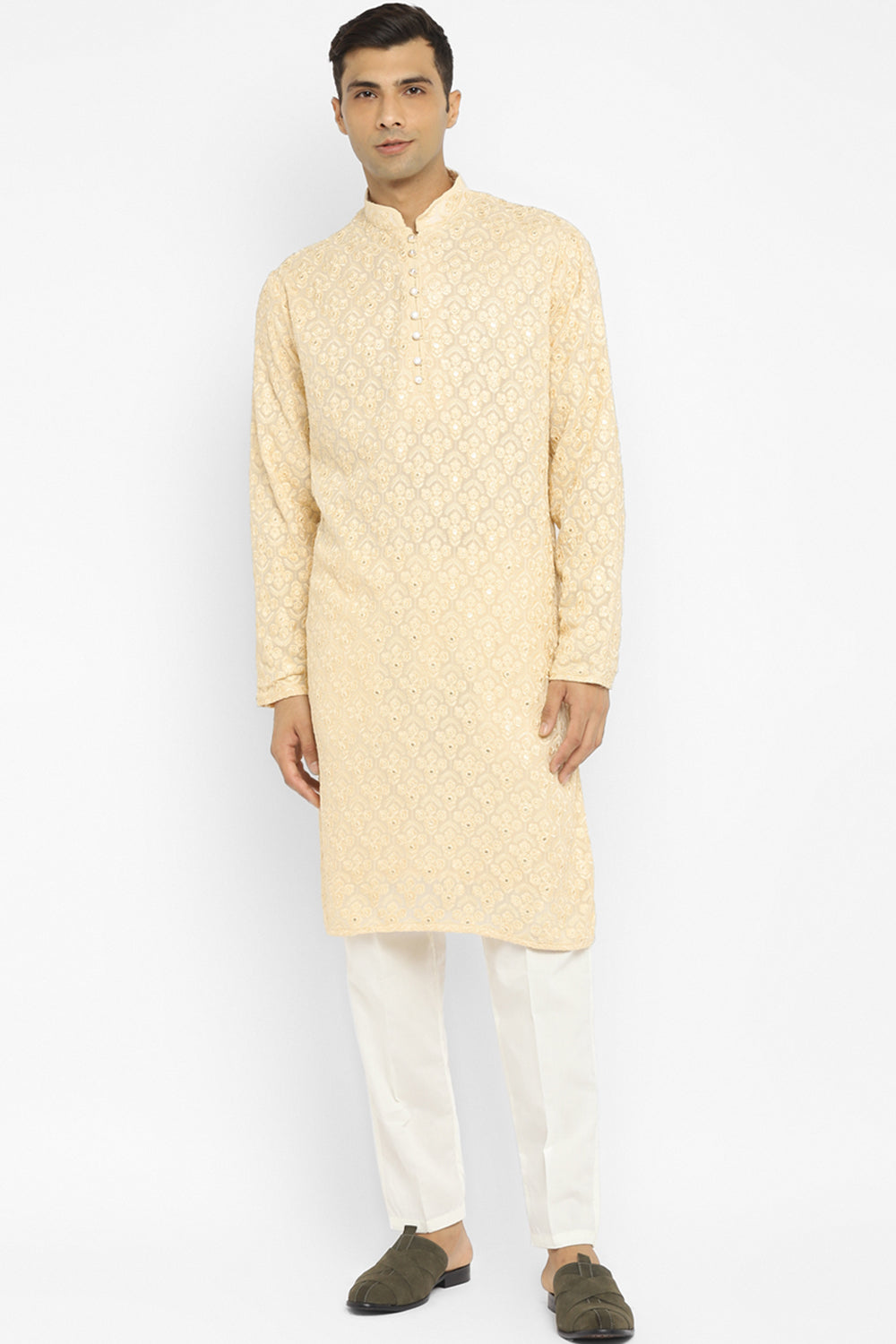 Chikankari Kurta Set With Motif Mirror Embroidery