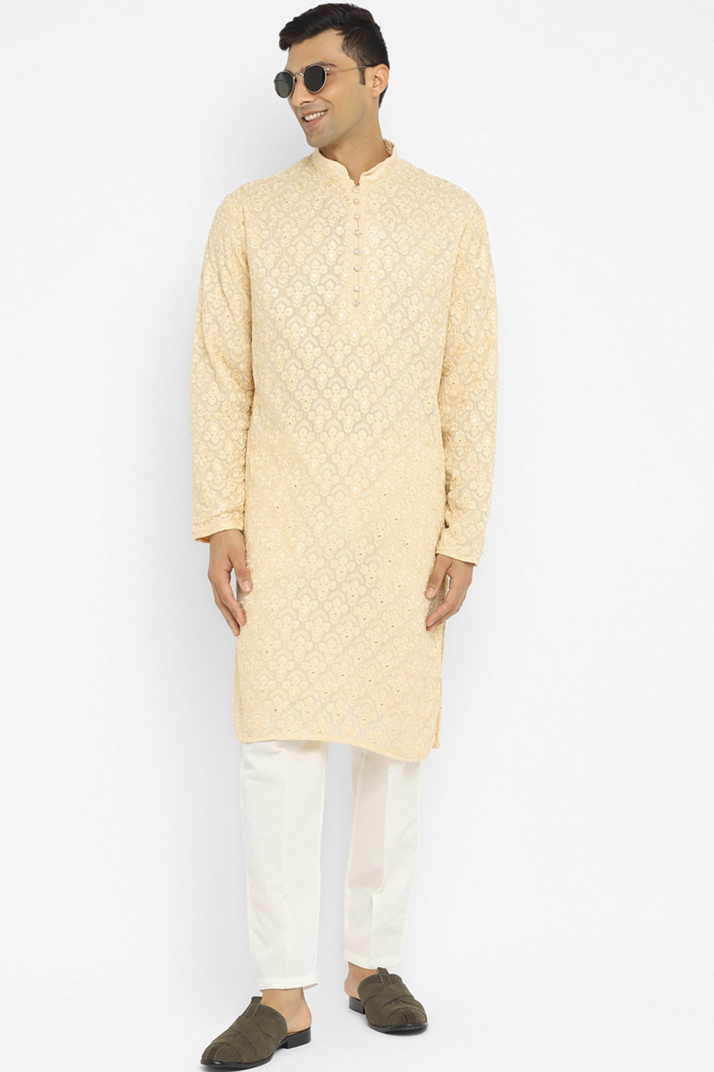 Chikankari Kurta Set With Motif Mirror Embroidery