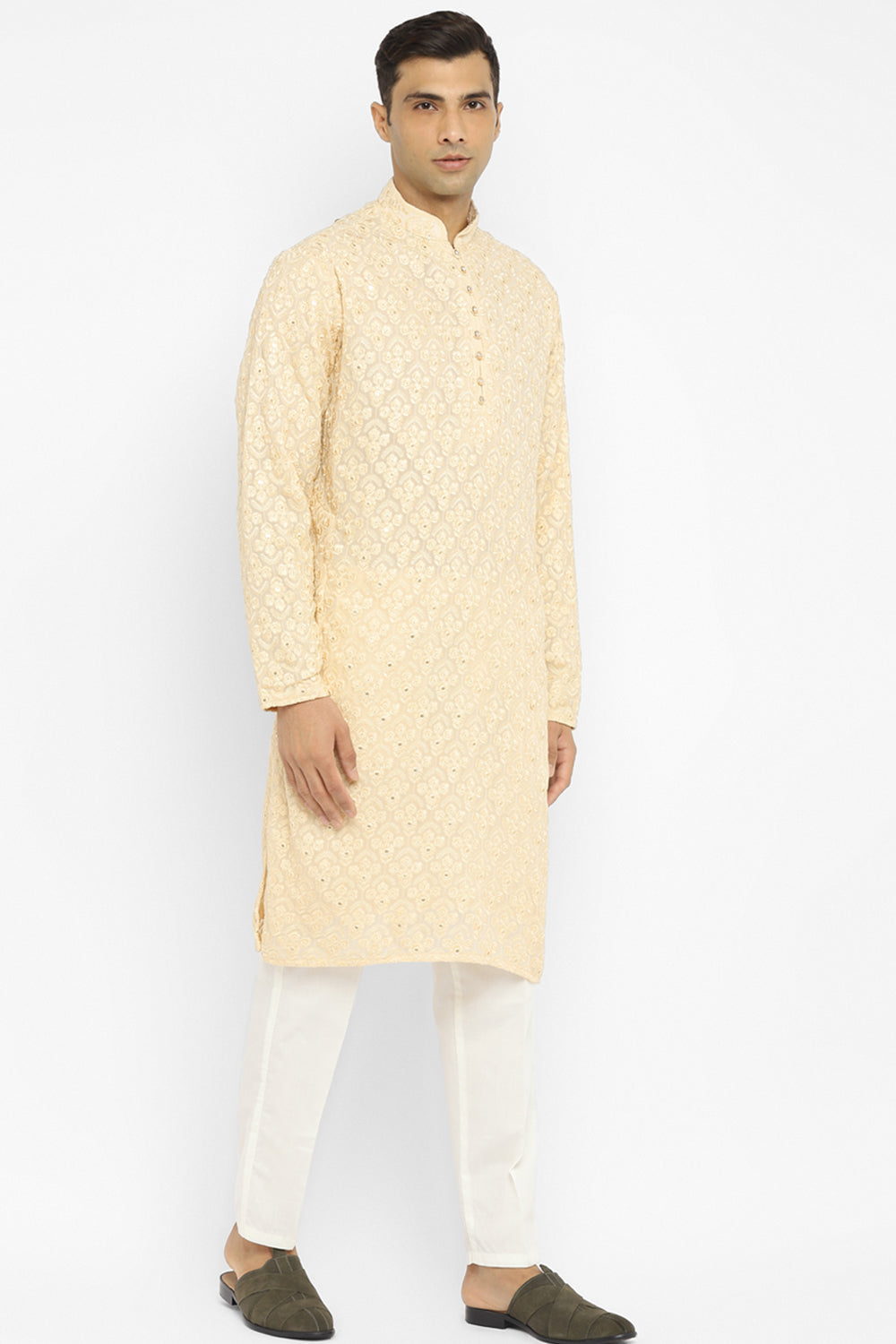 Chikankari Kurta Set With Motif Mirror Embroidery