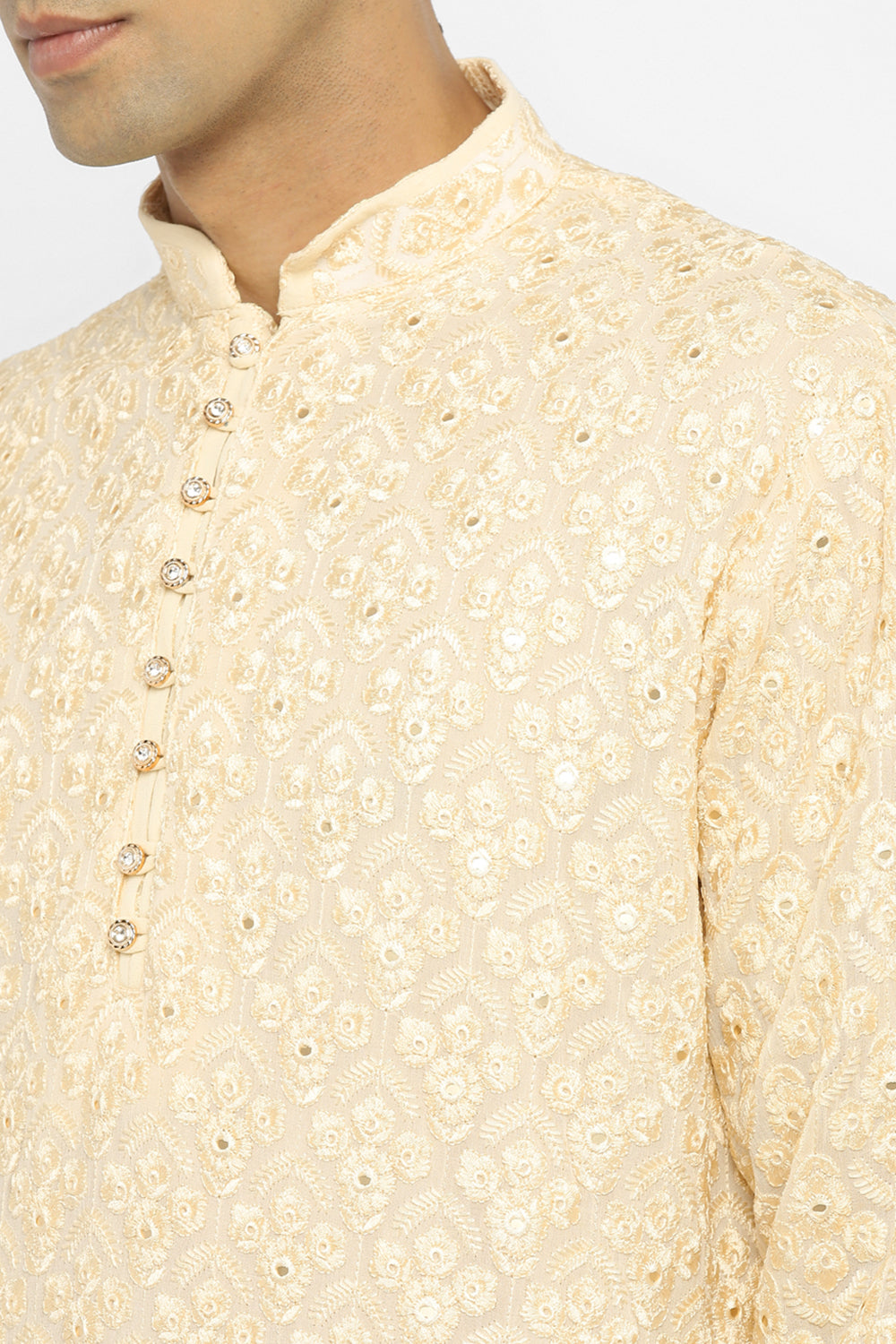 Chikankari Kurta Set With Motif Mirror Embroidery