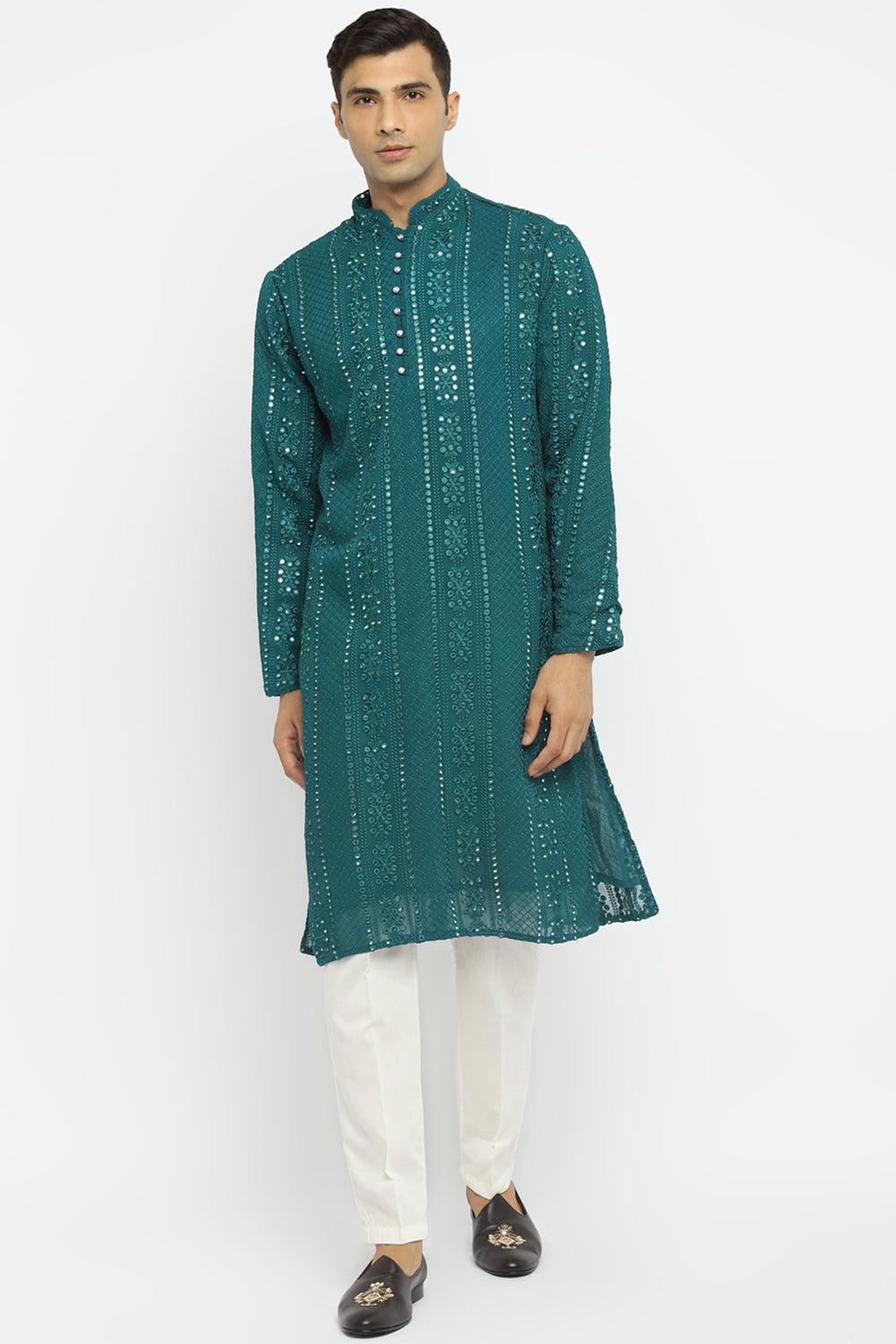 Panel Designed Mirror Embroidery Kurta Set