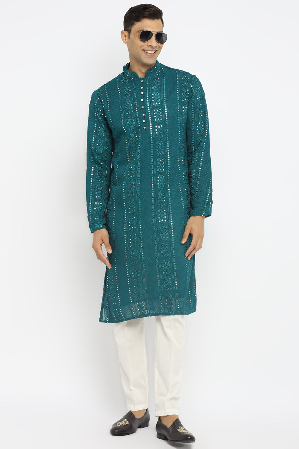 Panel Designed Mirror Embroidery Kurta Set