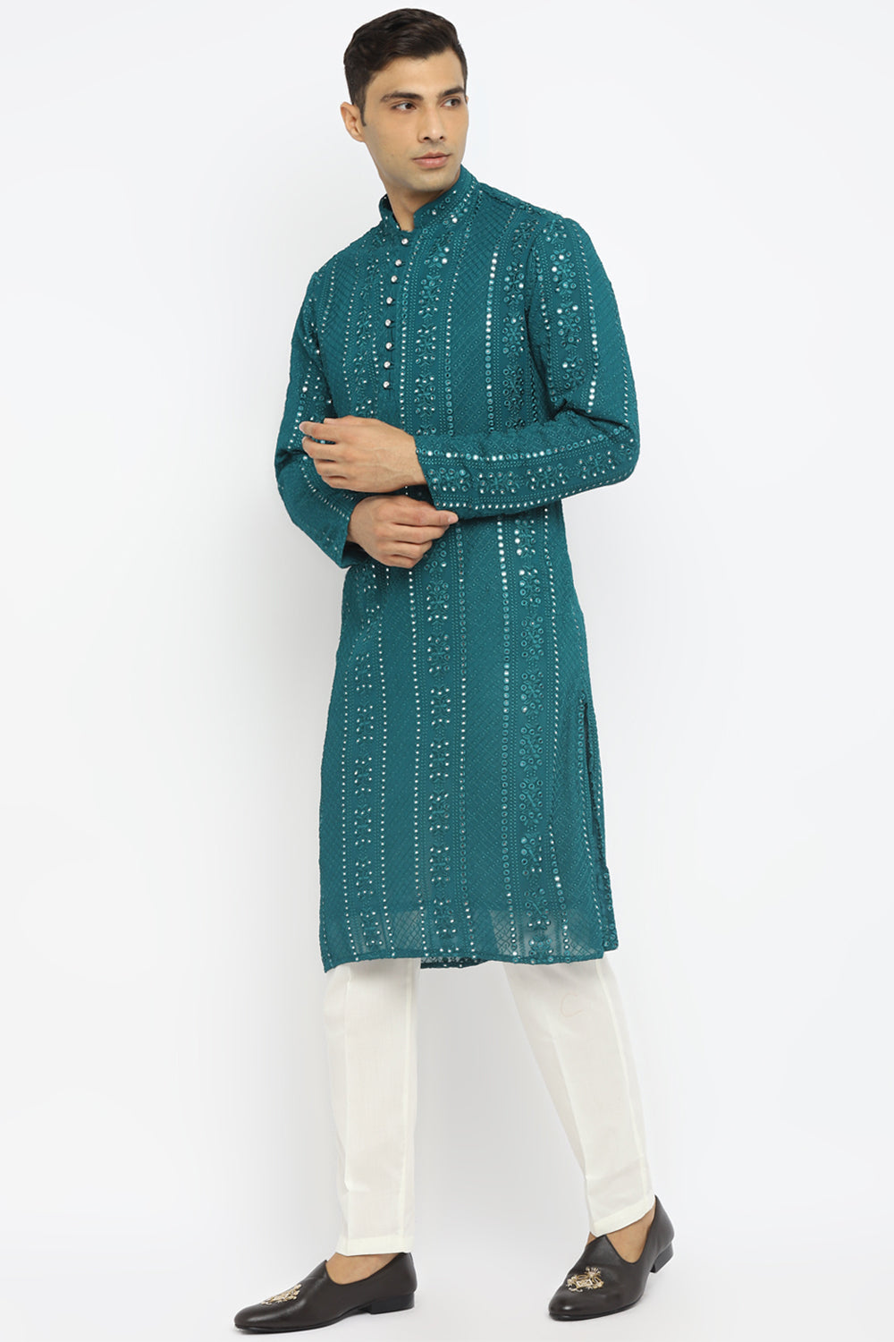 Panel Designed Mirror Embroidery Kurta Set