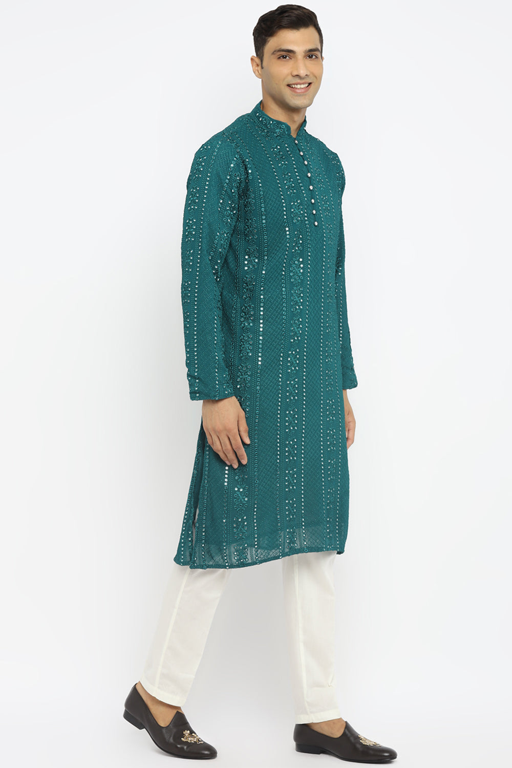 Panel Designed Mirror Embroidery Kurta Set