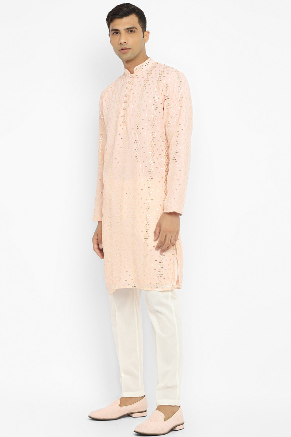 Embridered Kurta Set With Gold Sequin Embroidery