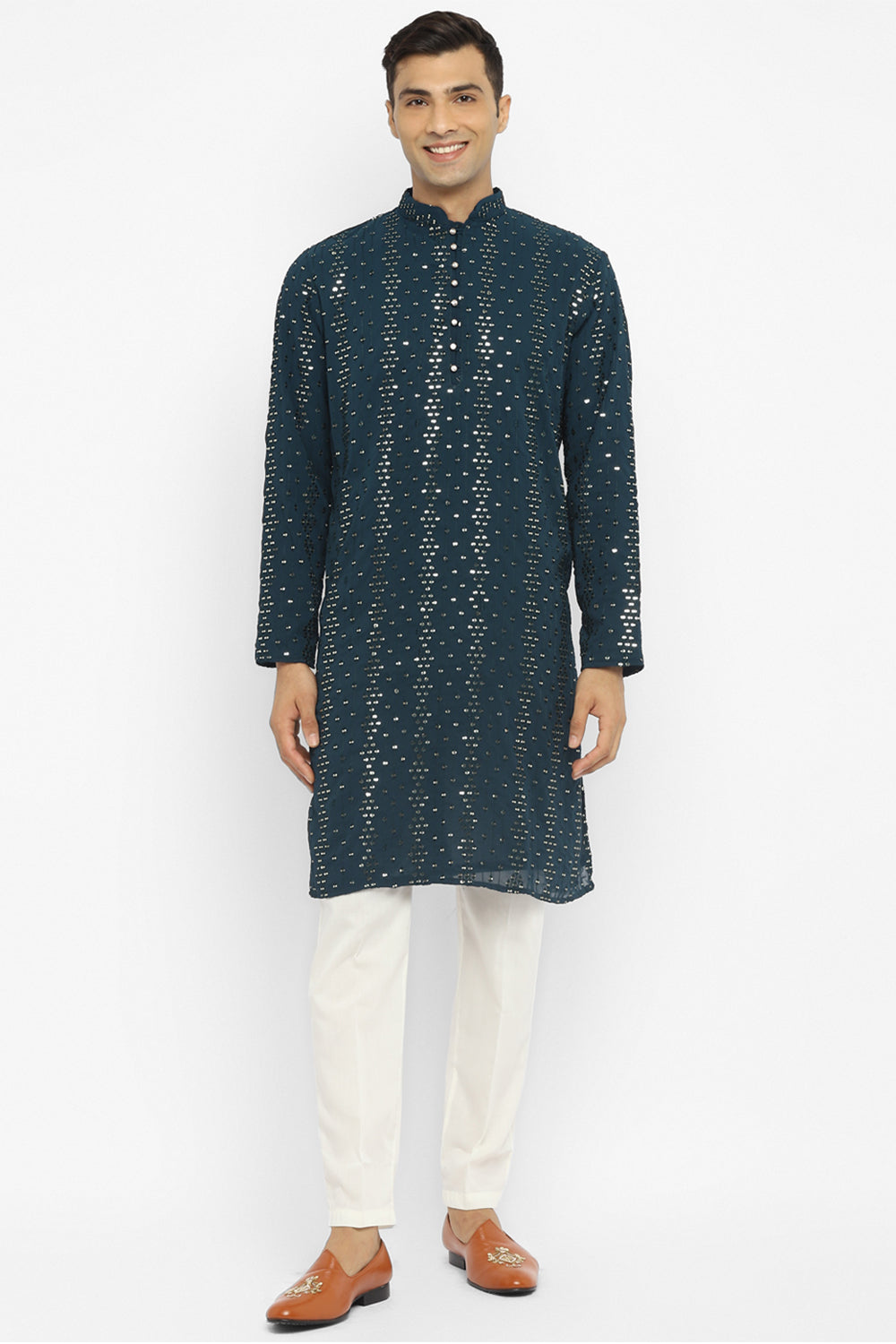 Embridered Kurta Set With Gold Sequin Embroidery