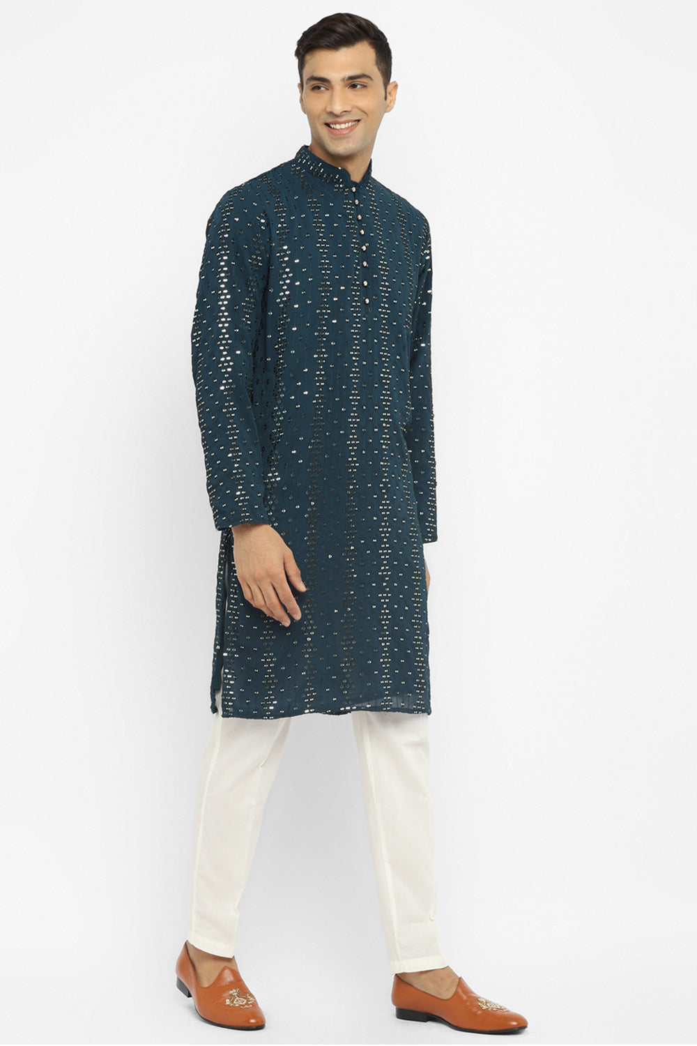 Embridered Kurta Set With Gold Sequin Embroidery