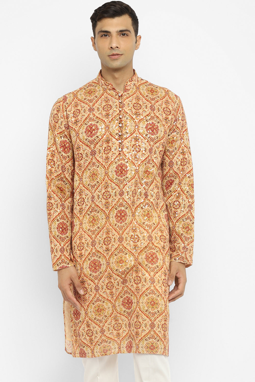 Formal Printed Kurta With Sequin Embroidery