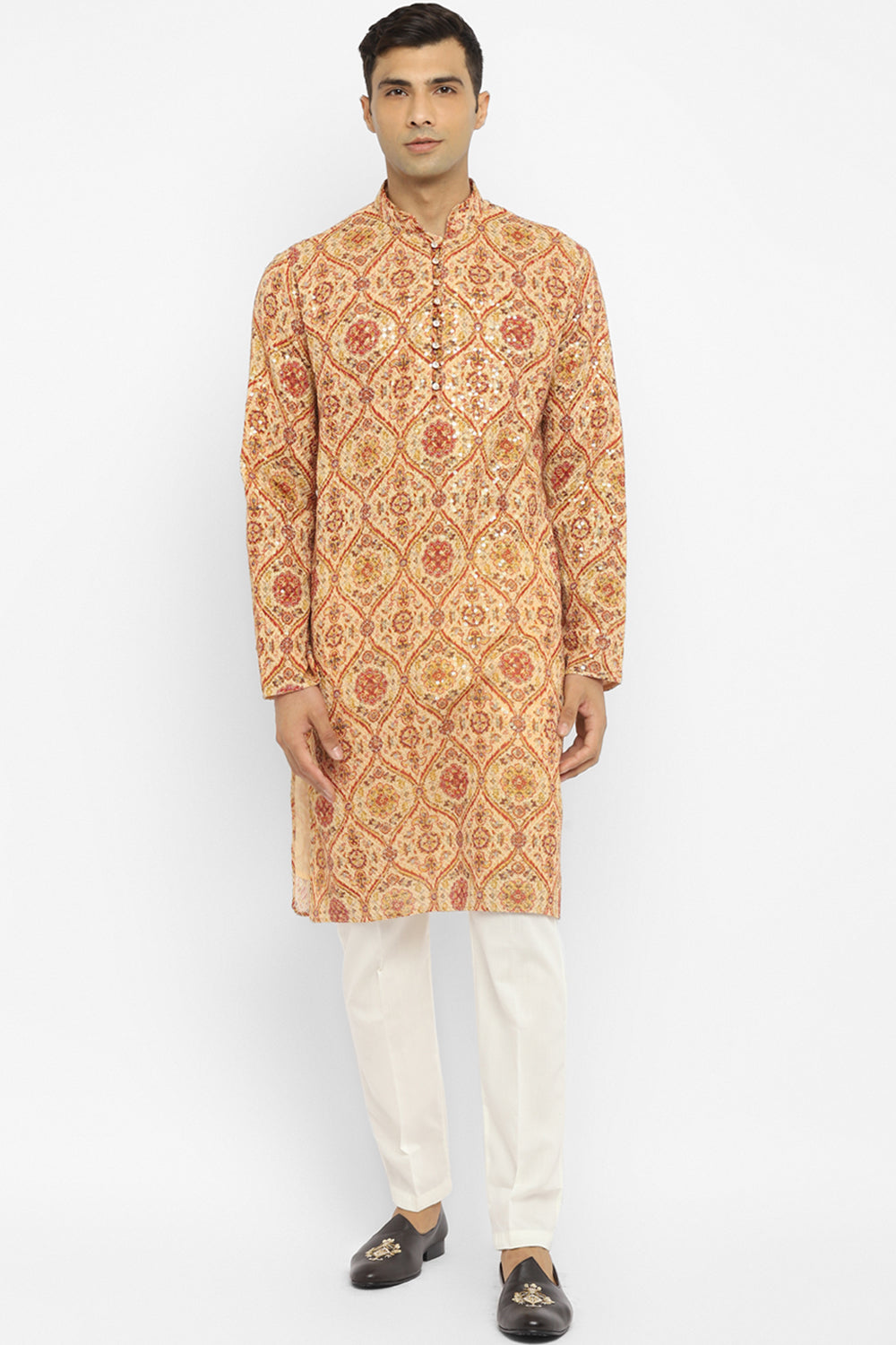 Formal Printed Kurta With Sequin Embroidery