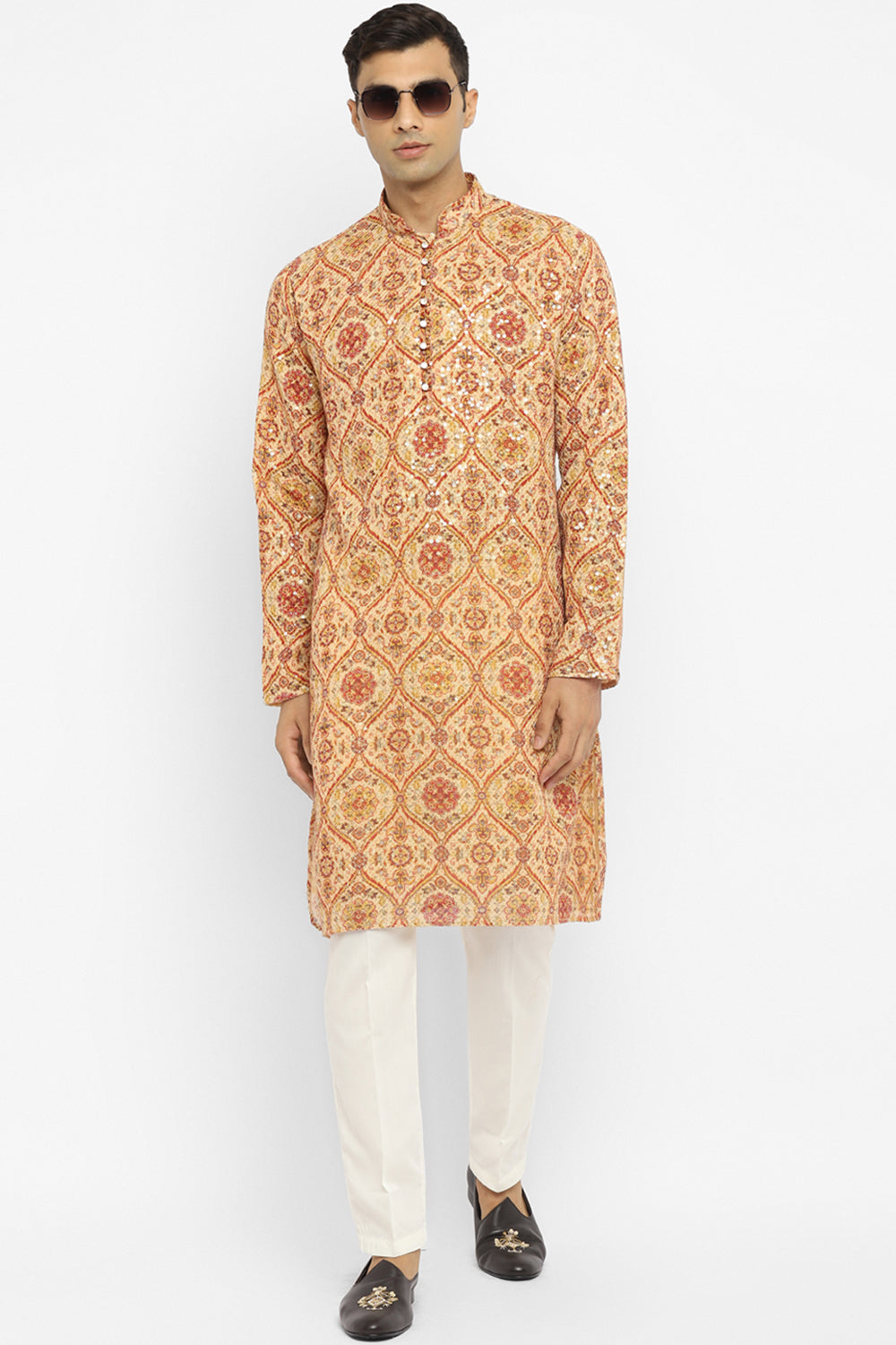 Formal Printed Kurta With Sequin Embroidery