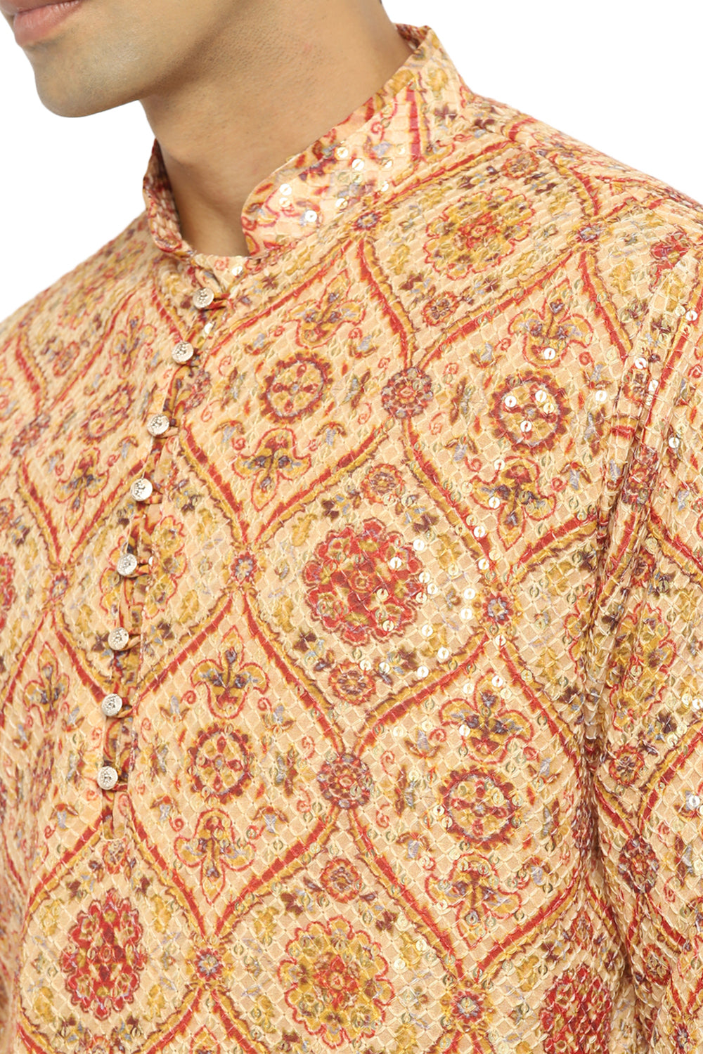 Formal Printed Kurta With Sequin Embroidery