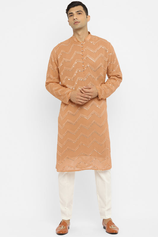 Chevron Sequin Embroidery Kurta Set