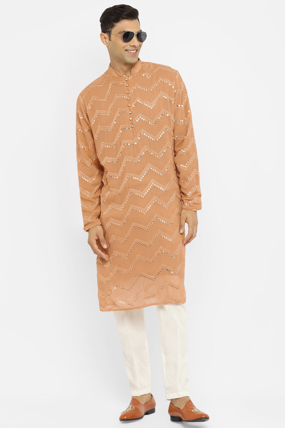 Chevron Sequin Embroidery Kurta Set