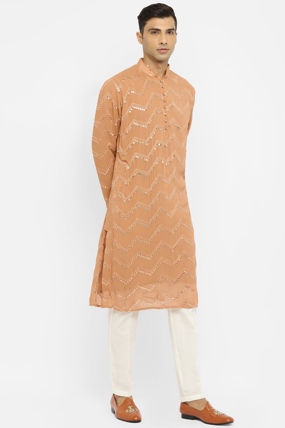 Chevron Sequin Embroidery Kurta Set