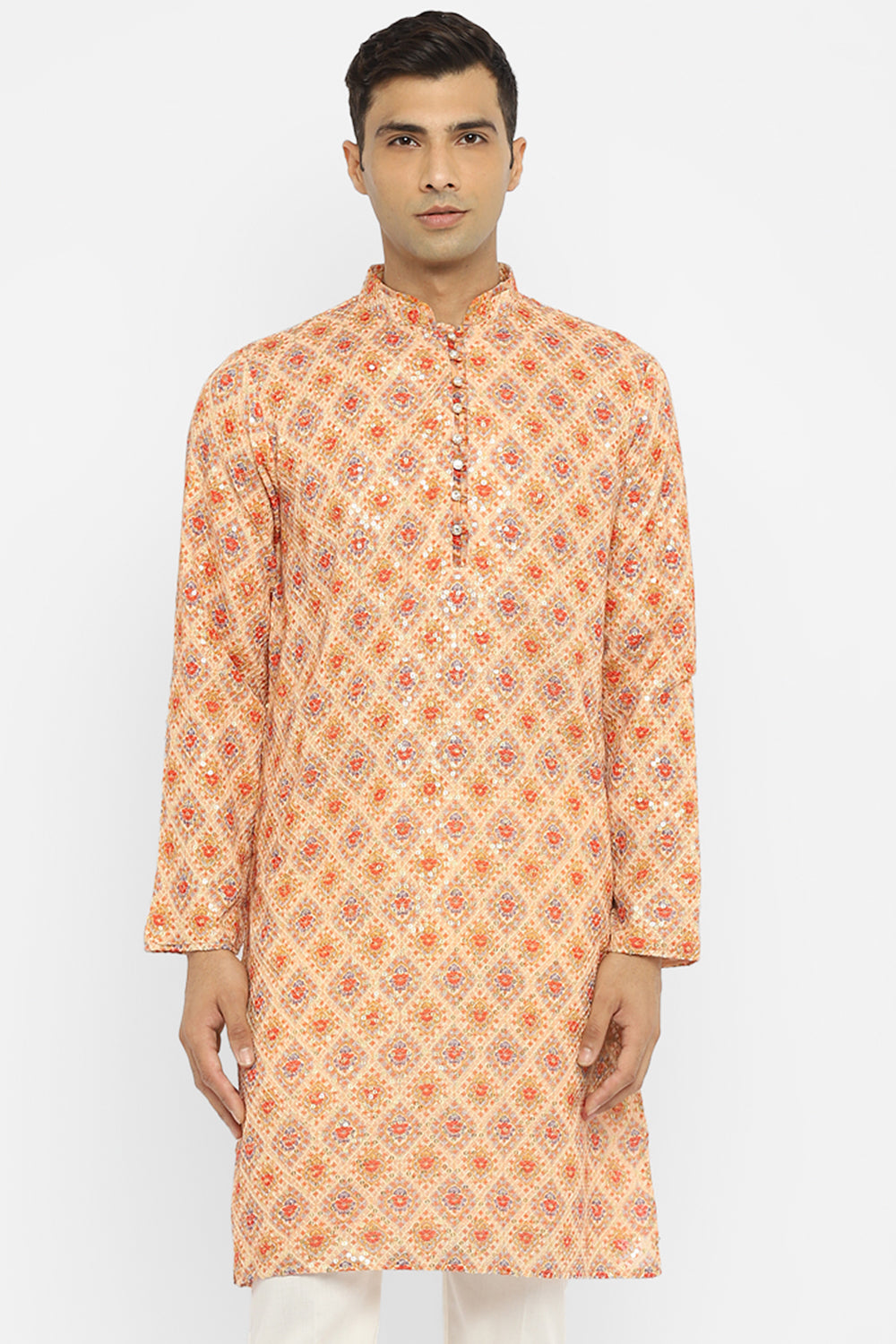 Formal Printed Kurta With Sequin Embroidery