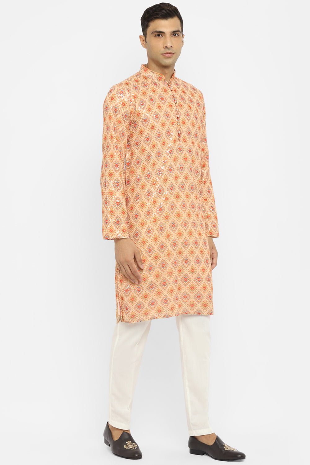 Formal Printed Kurta With Sequin Embroidery