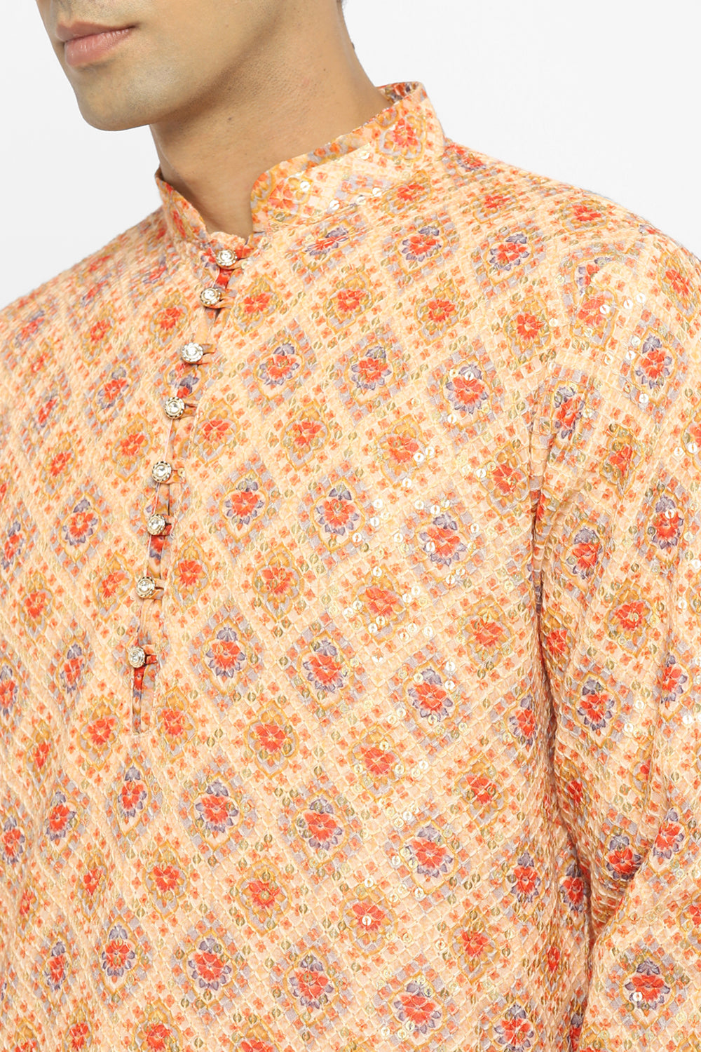 Formal Printed Kurta With Sequin Embroidery