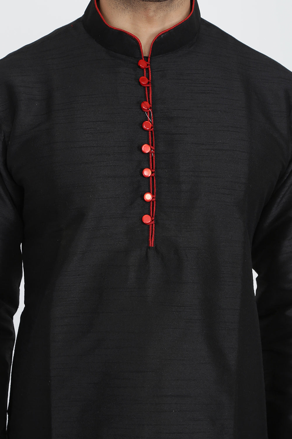 Mens Raw Silk Kurta With Loop Buttons