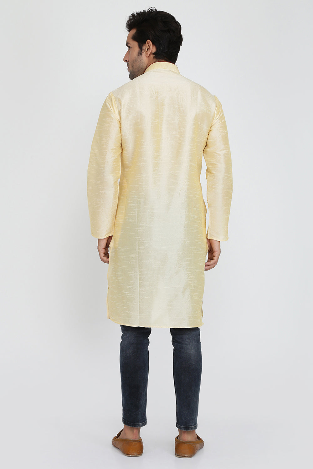 Mens Raw Silk Kurta With Loop Buttons