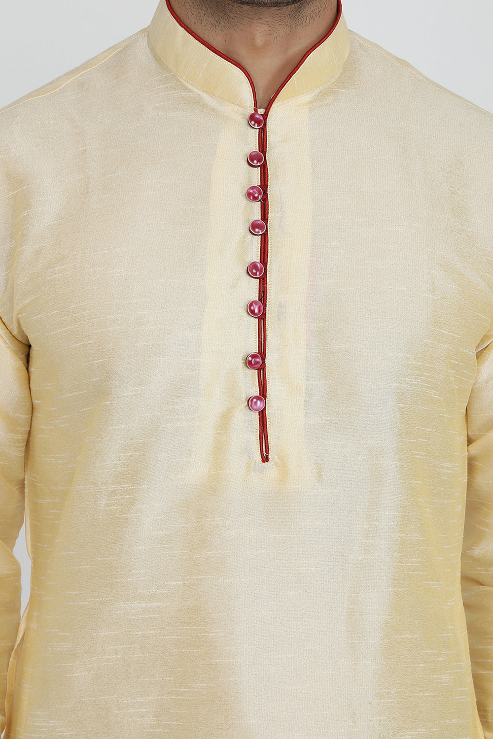 Mens Raw Silk Kurta With Loop Buttons