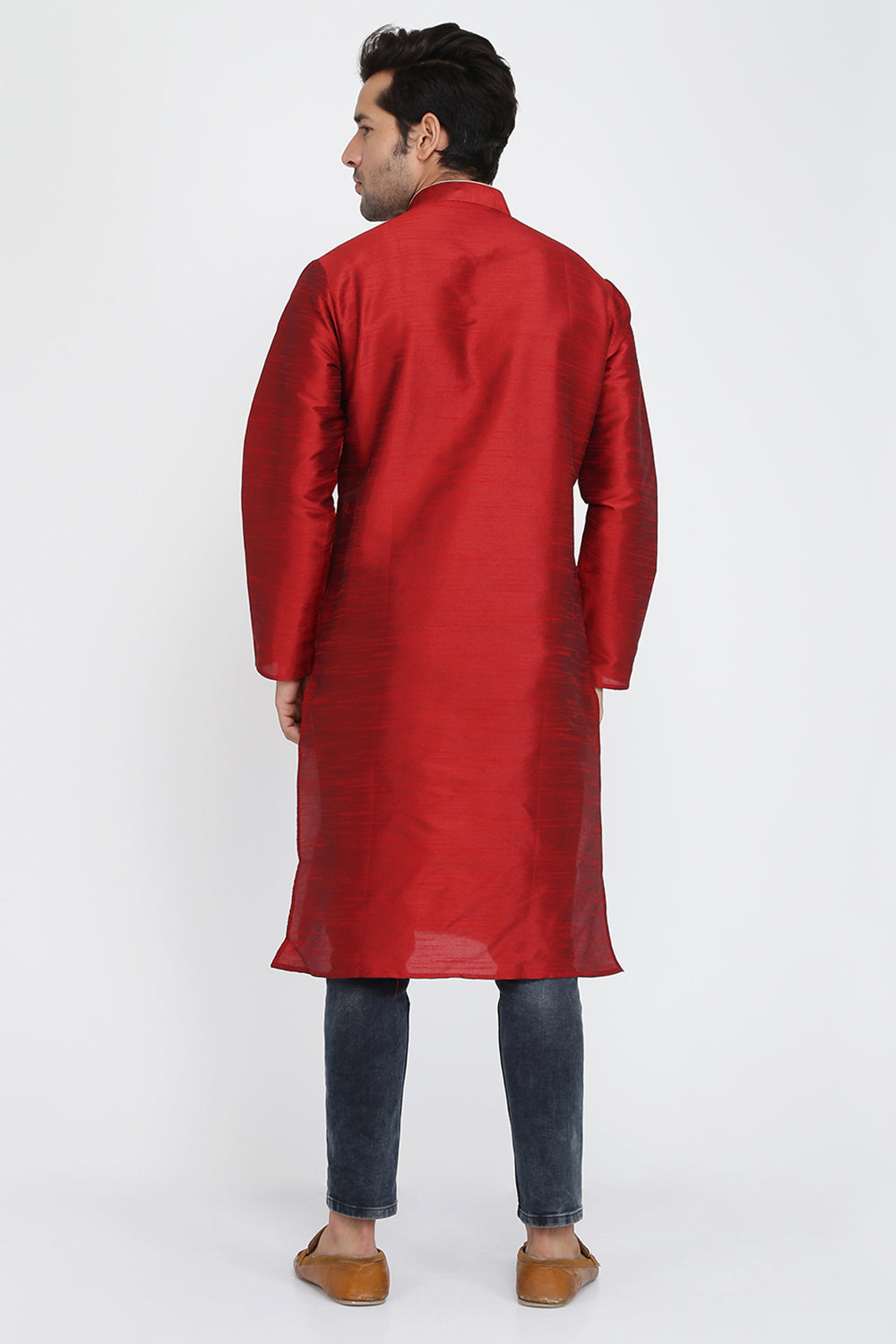 Mens Raw Silk Kurta With Loop Buttons