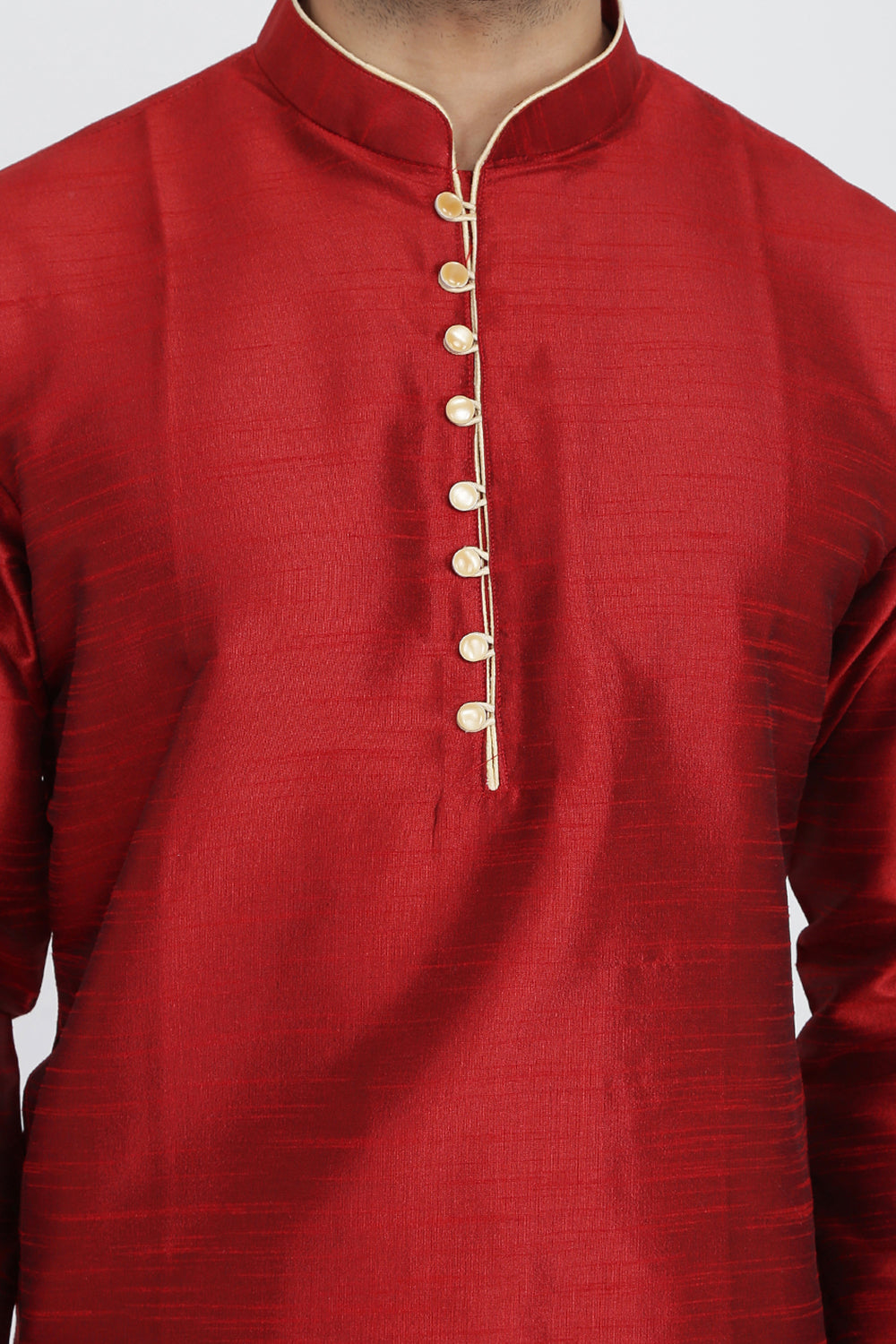 Mens Raw Silk Kurta With Loop Buttons