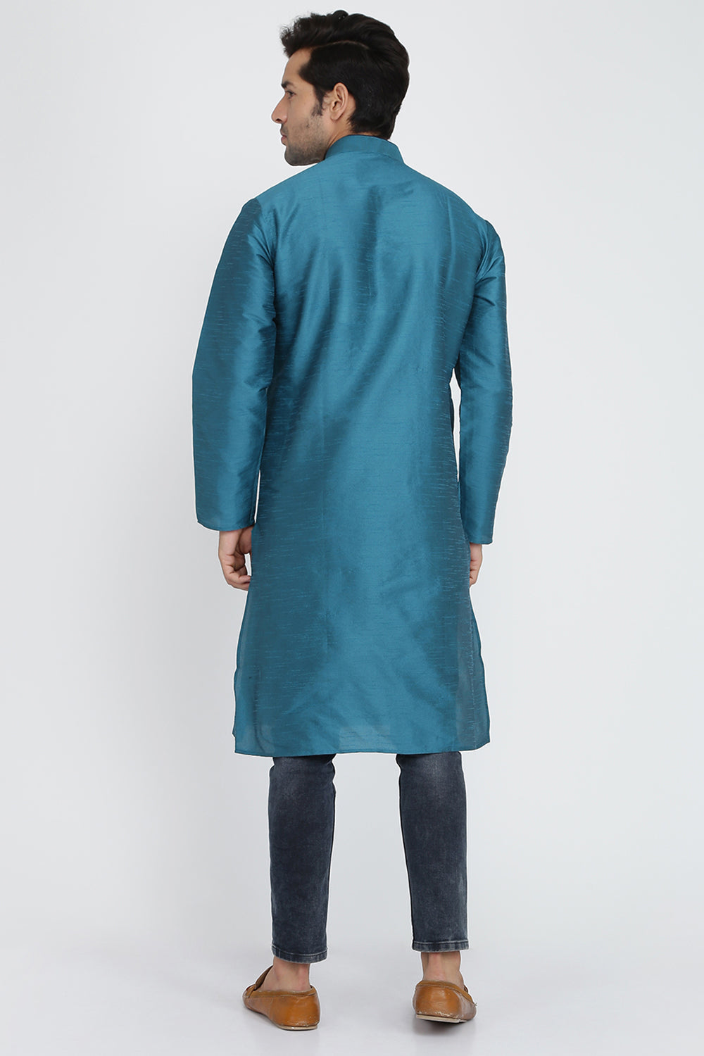 Mens Raw Silk Kurta With Loop Buttons