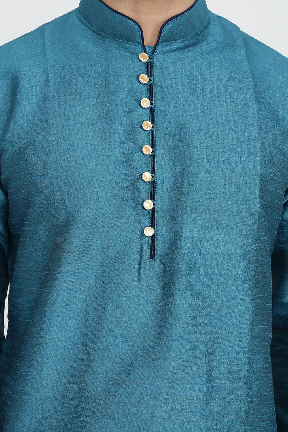 Mens Raw Silk Kurta With Loop Buttons