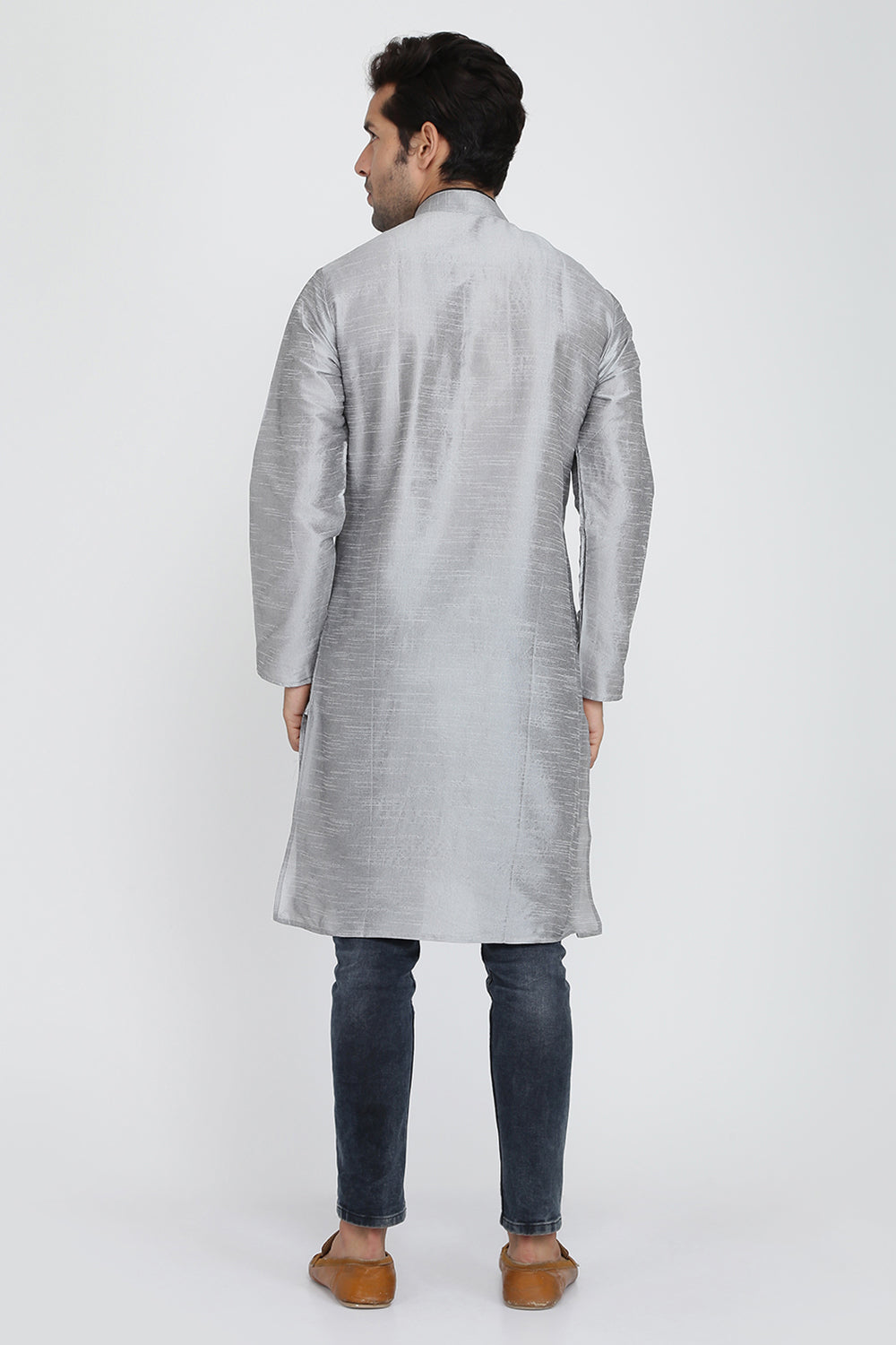 Mens Raw Silk Kurta With Loop Buttons