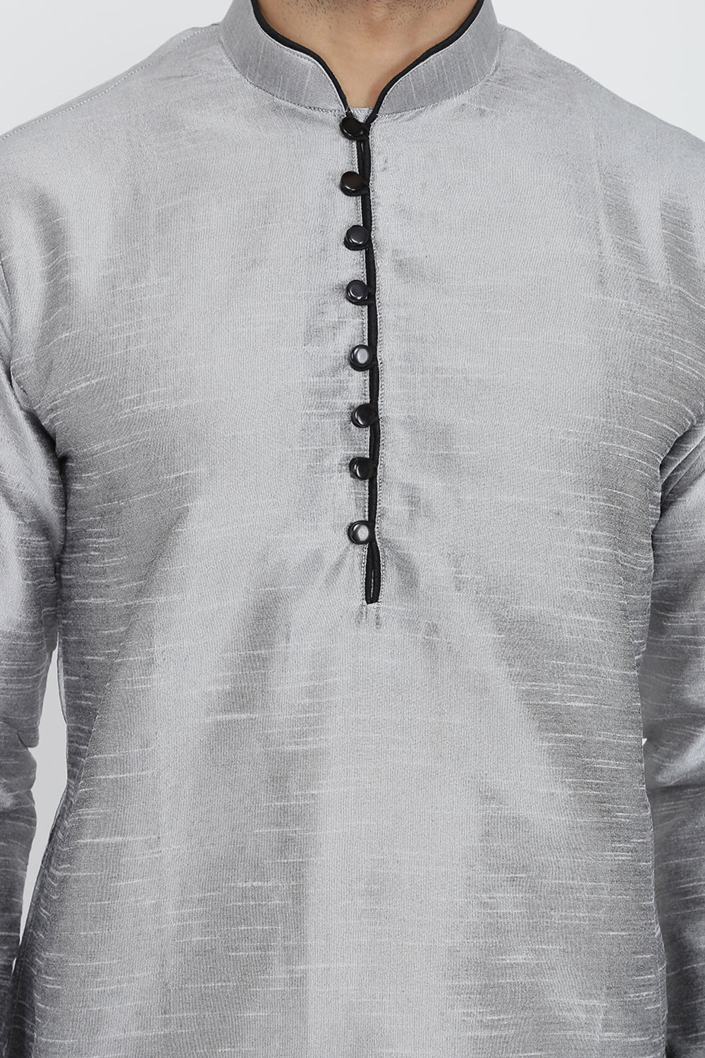 Mens Raw Silk Kurta With Loop Buttons