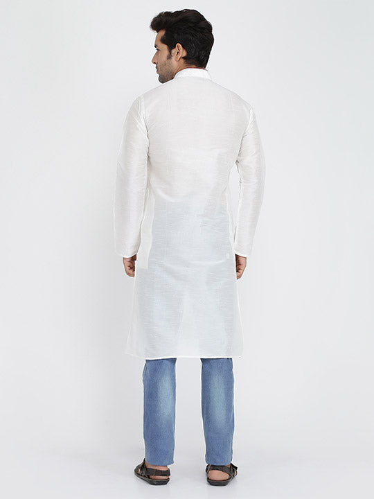 Mens Raw Silk Kurta With Loop Buttons