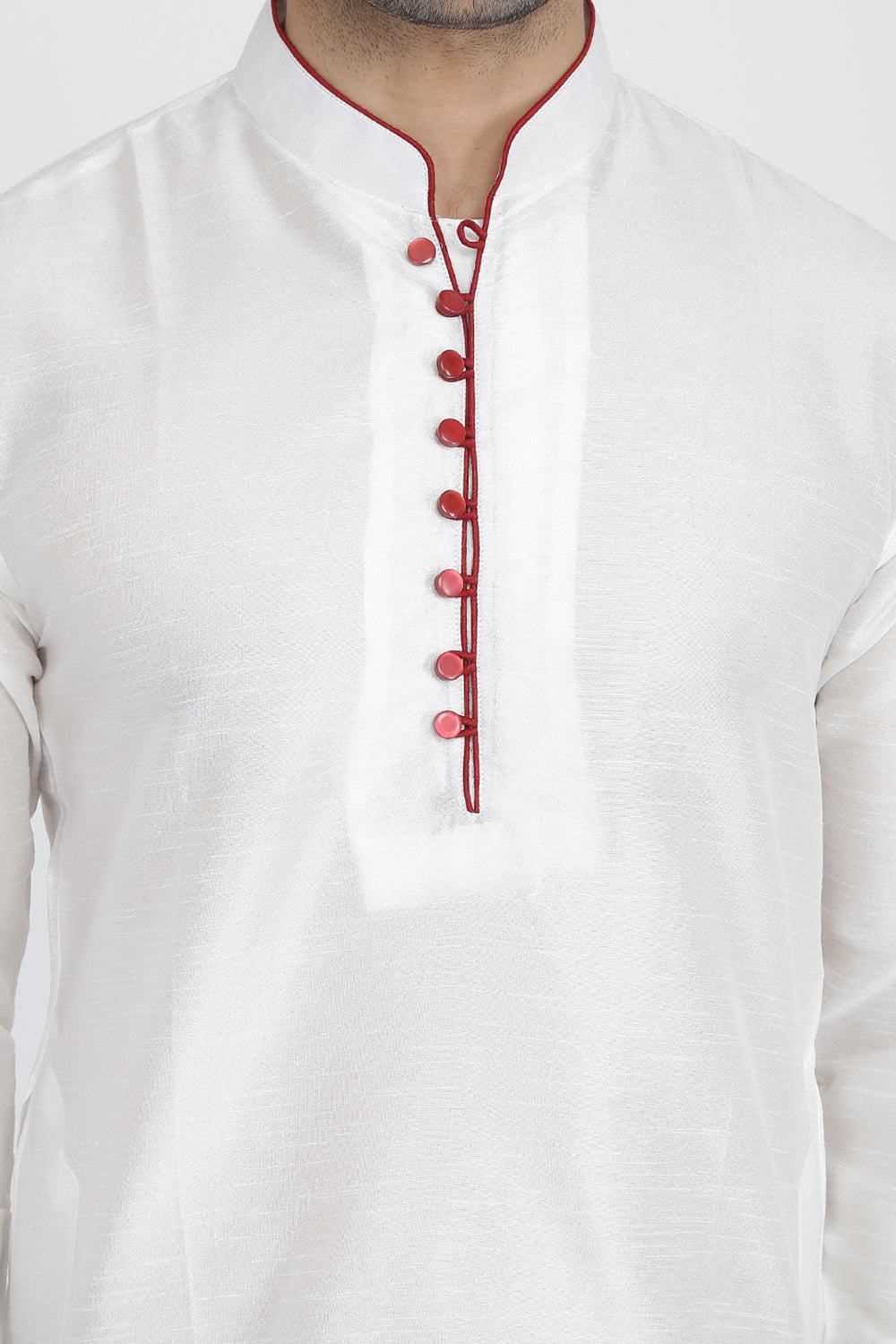 Mens Raw Silk Kurta With Loop Buttons