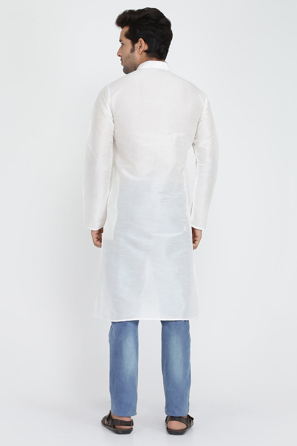 Mens Raw Silk Kurta With Loop Buttons