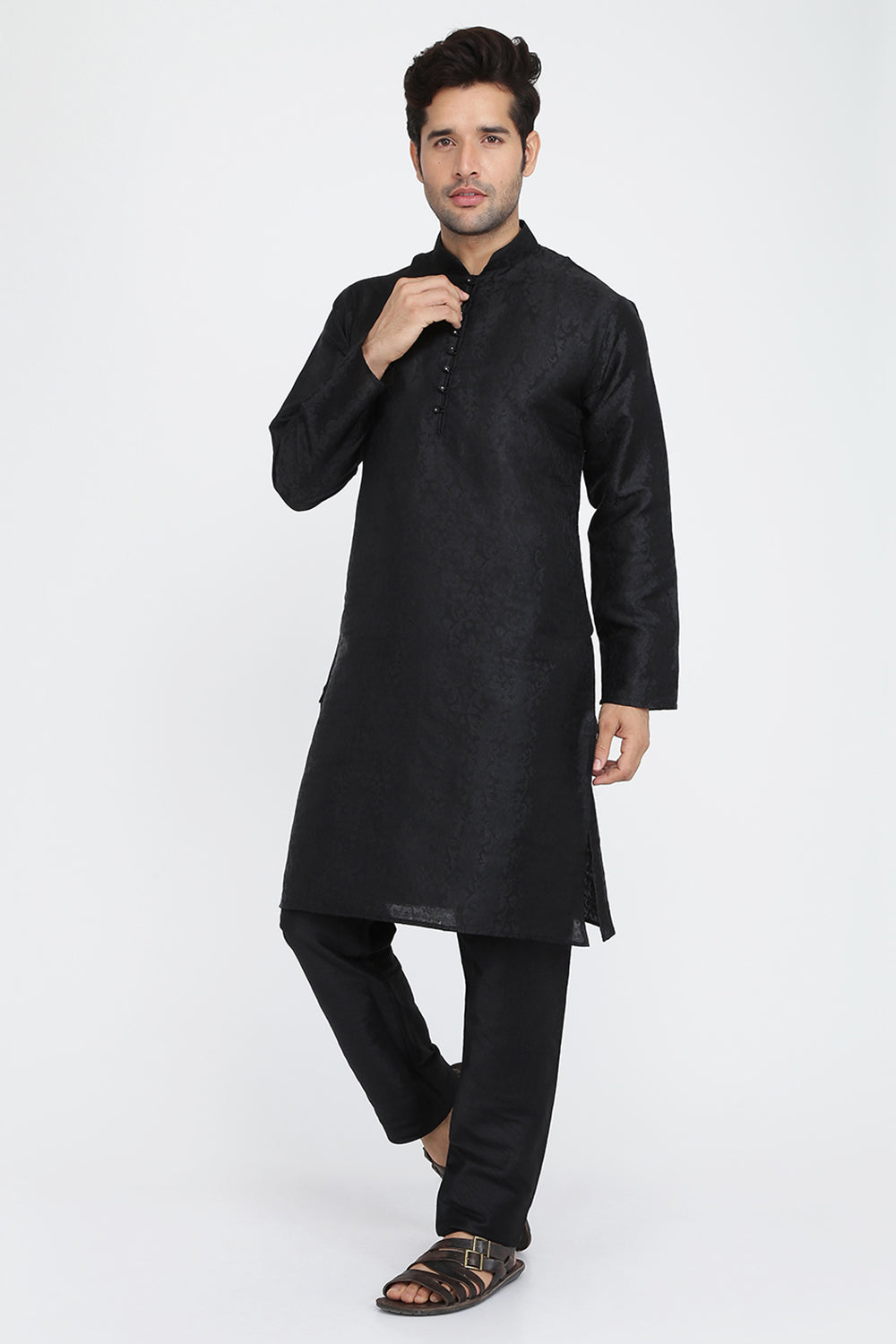 Mens Jacquard Silk Kurta Pyjama Set