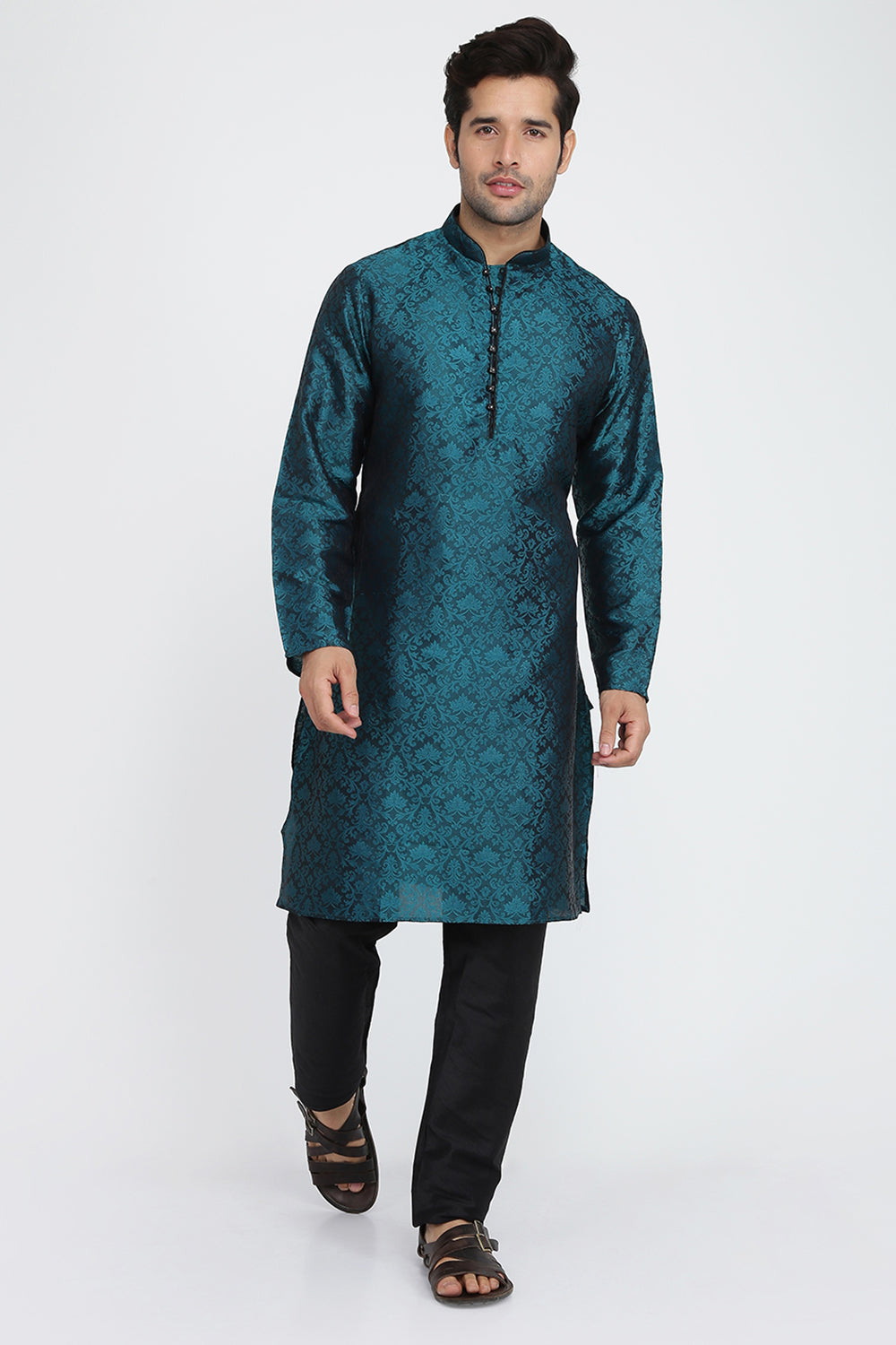 Mens Jacquard Silk Kurta Pyjama Set