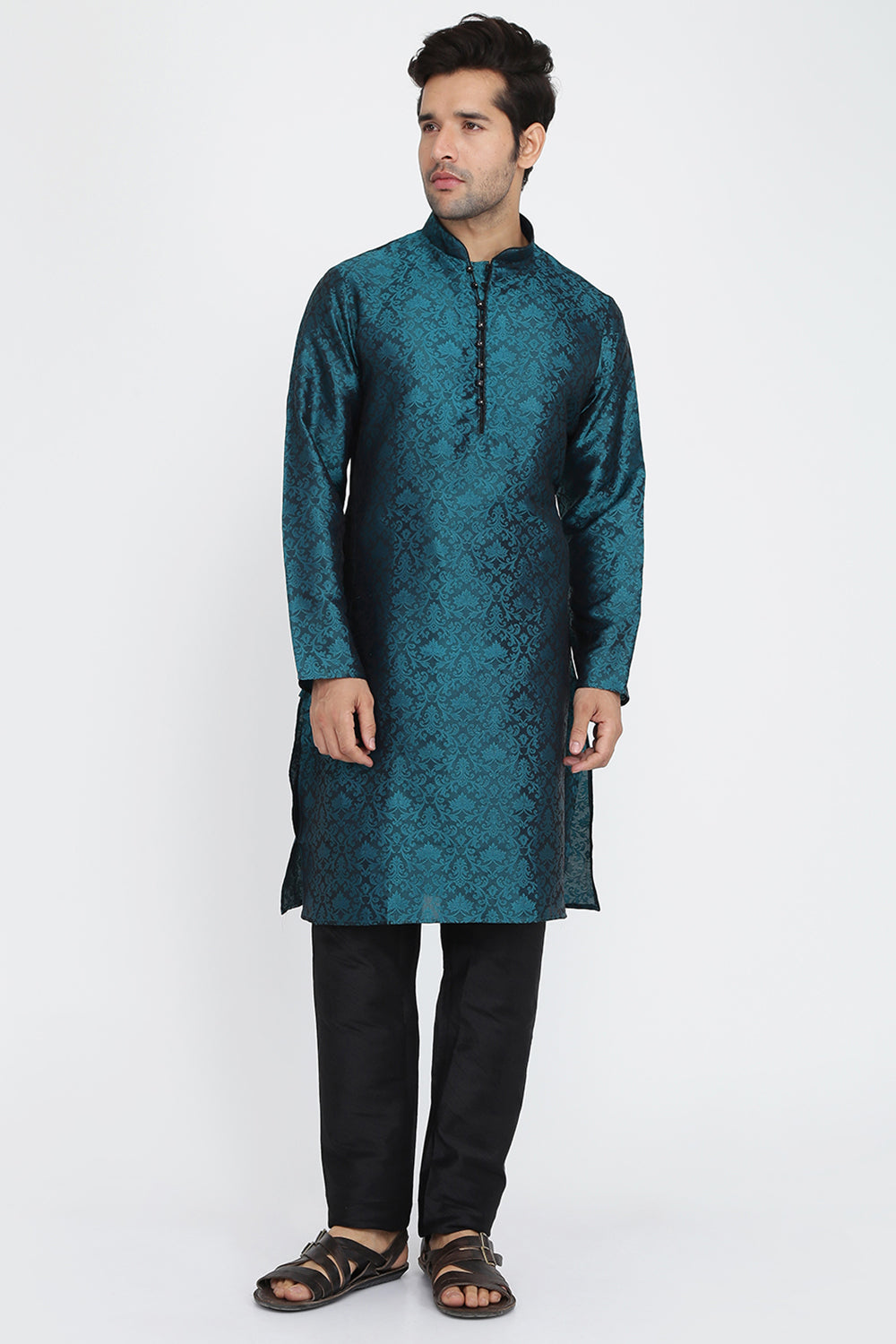 Mens Jacquard Silk Kurta Pyjama Set