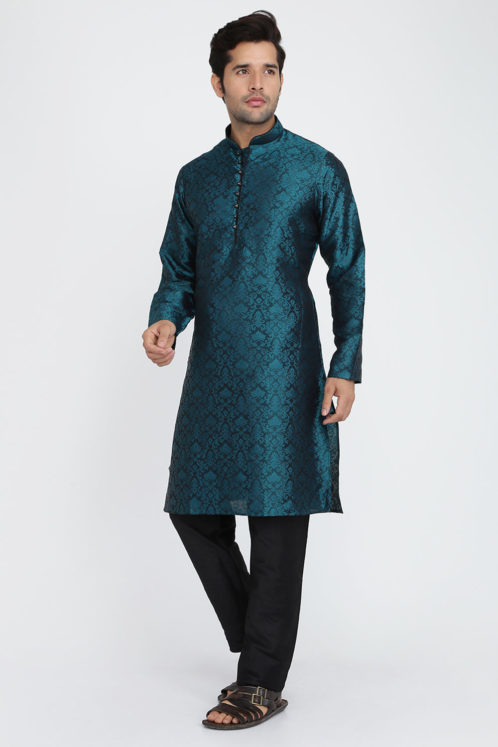 Mens Jacquard Silk Kurta Pyjama Set