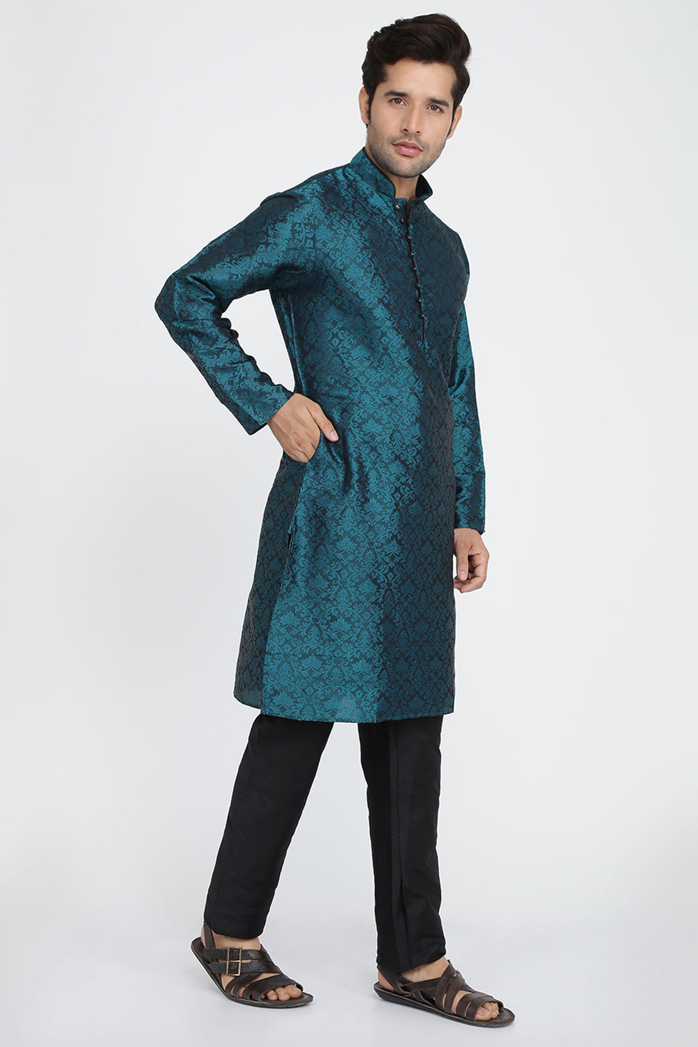 Mens Jacquard Silk Kurta Pyjama Set