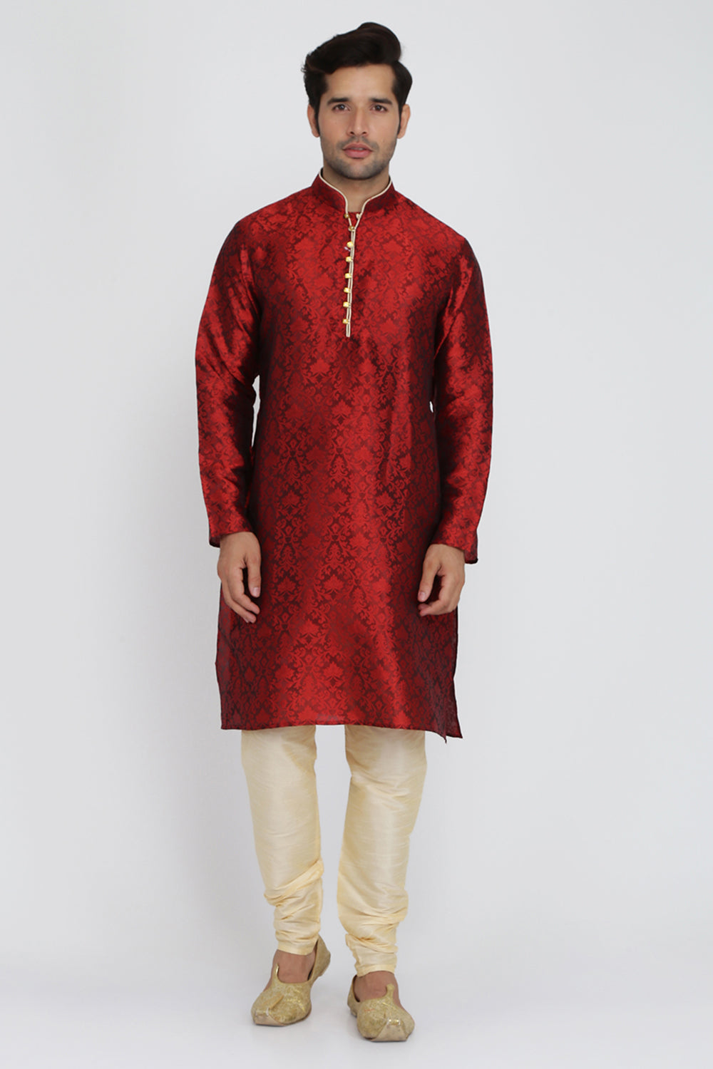 Mens Jacquard Silk Kurta Pyjama Set