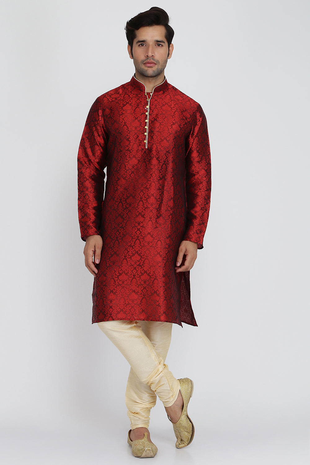 Mens Jacquard Silk Kurta Pyjama Set