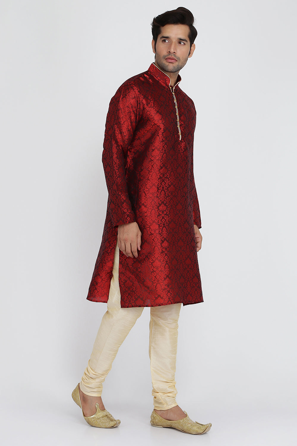 Mens Jacquard Silk Kurta Pyjama Set